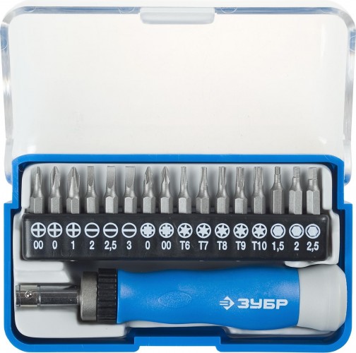 Отвертка с насадками ЗУБР Т-17 реверсивная для точных работ, 17 предметов 25626-H17_z01