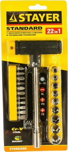 Отвертка с T-образной ручкой STAYER T-Max-20 с насадками, 20 предметов 2540-H20