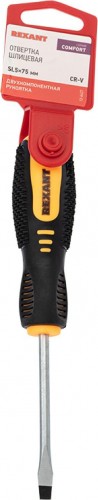 Отвертка шлицевая REXANT SL 5х75 мм Cr-V двухкомпонентная рукоятка 12-6427