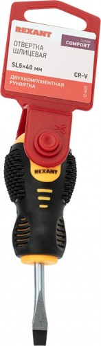 Отвертка шлицевая REXANT SL 5х40 мм Cr-V двухкомпонентная рукоятка 12-6435