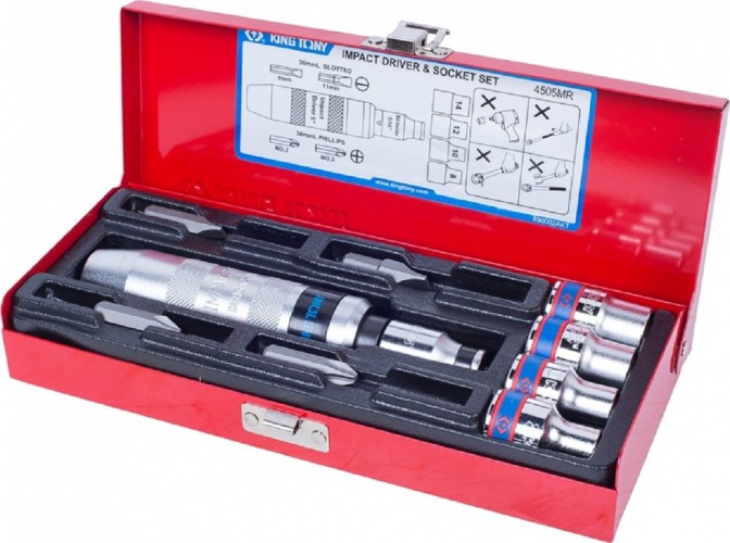 Отвертка ударная KING TONY 4505MR 5/16", 10 предметов - изображение 2
