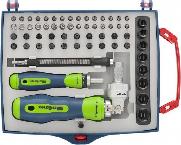 Отвертки реверсивные СИБРТЕХ с набором бит и торцевых головок, 61 предмет 13363