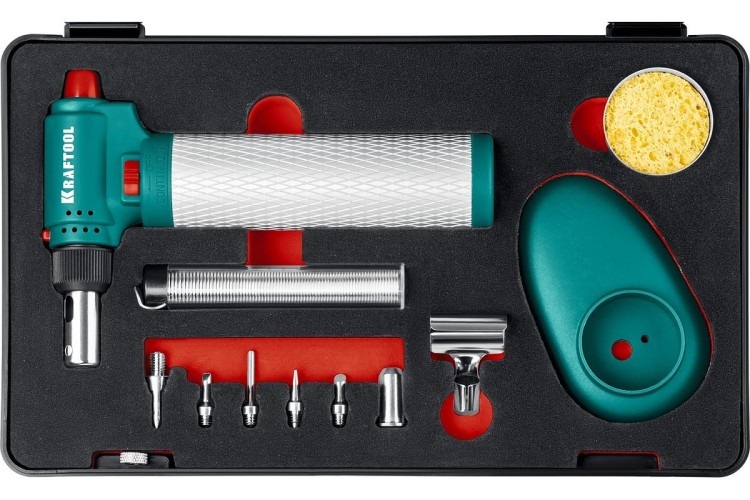 Паяльник газовый KRAFTOOL MULTI TORCH горелка, фен, пьезоподжиг,набор 8-в-1 55506-H8 - изображение 2