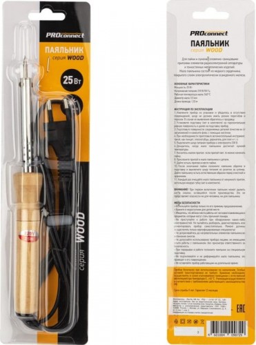Паяльник Proconnect П0174-4 с деревянной ручкой, серия wood, 25вт, 230в, блист 12-0174-4 - изображение 2