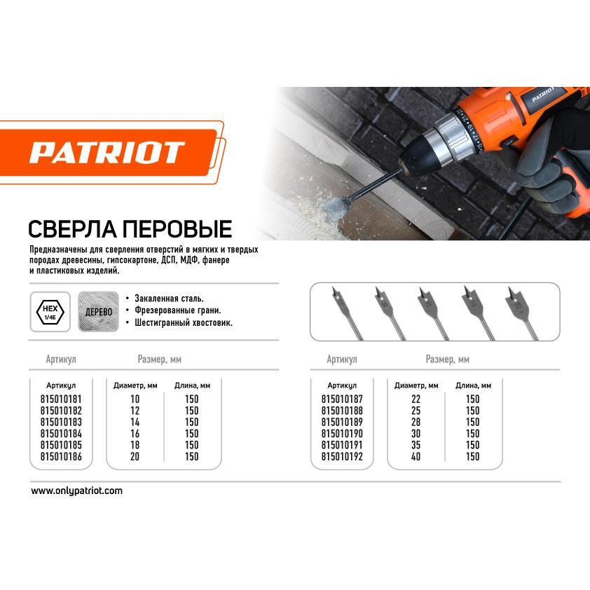 Сверло PATRIOT по дереву перовое 35х150 мм, 1 шт - изображение 5