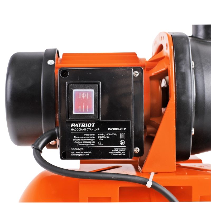 Насосная станция для воды PATRIOT PW 800-20 P для дачи и дома 800Вт, 3000л*час, объем 20л - изображение 19