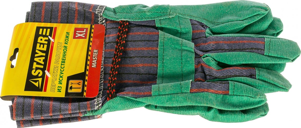 Перчатки комбинированные STAYER MASTER XL искусственная кожа, зеленые 1132-XL