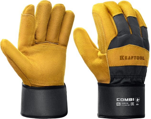 Перчатки спилковые KRAFTOOL 11310-XL COMBI, комбинированные, от мех.воздействий, XL
