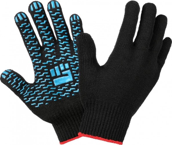 Перчатки трикотажные  "Комфорт" 10 класс 4 нити с ПВХ черные (300пар) 911-948