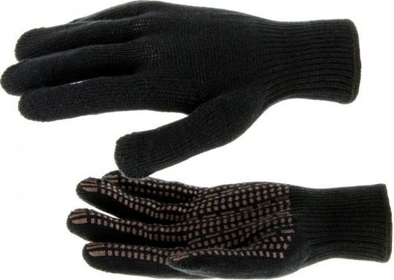 Перчатки трикотажные СИБРТЕХ акрил, ПВХ гель "Протектор", черные оверлок. 68661