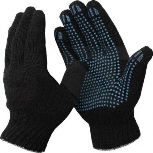 Перчатки трикотажные  "Стандарт" 10 класс 4 нити с ПВХ черные (500пар) 911-856