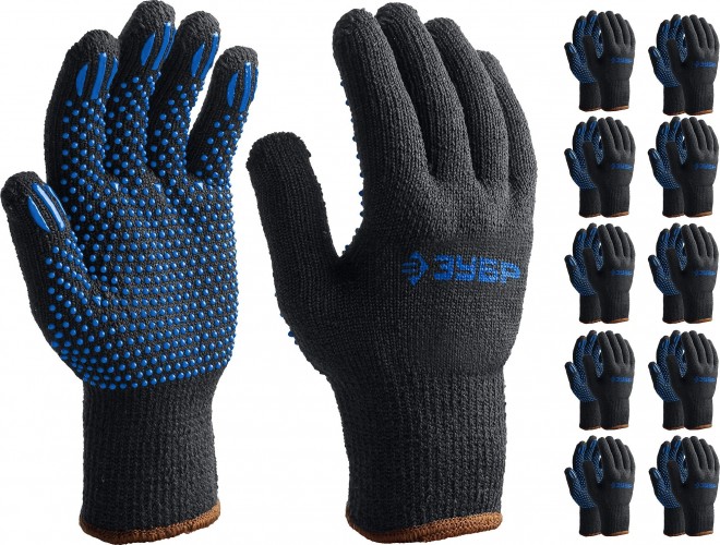 Перчатки трикотажные ЗУБР L-XL мастер, размер утепленные, с пвх покрытием (точка) 11462-H10