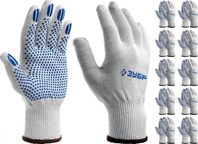 Перчатки трикотажные ЗУБР ПРОФЕССИОНАЛ точка+, размер l-xl, 10 пар в упаковке, с точками  11451-K10