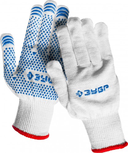Перчатки трикотажные ЗУБР ТОЧКА размер S-M, с пвх покрытием, тонкие 11451-S