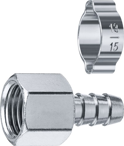 Переходник ЗУБР штуцер елочка 10 мм-3/8"f, с обжимным хомутом 64923-3/8-10