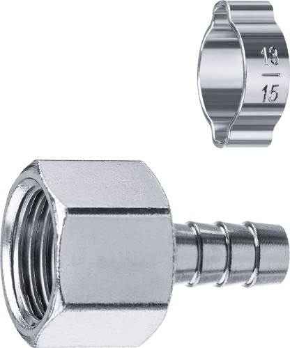 Переходник ЗУБР штуцер елочка 10 мм-1/2"f, с обжимным хомутом 64923-1/2-10