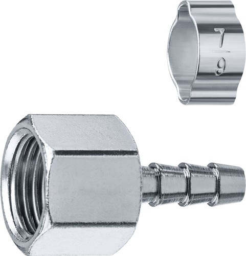 Переходник ЗУБР штуцер елочка 6 мм-1/4"f, с обжимным хомутом 64923-1/4-06