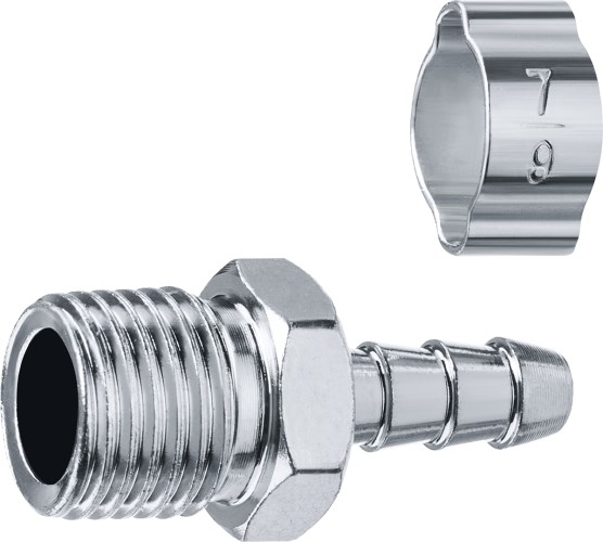 Переходник ЗУБР штуцер елочка 6 мм-1/4"m, с обжимным хомутом 64924-1/4-06