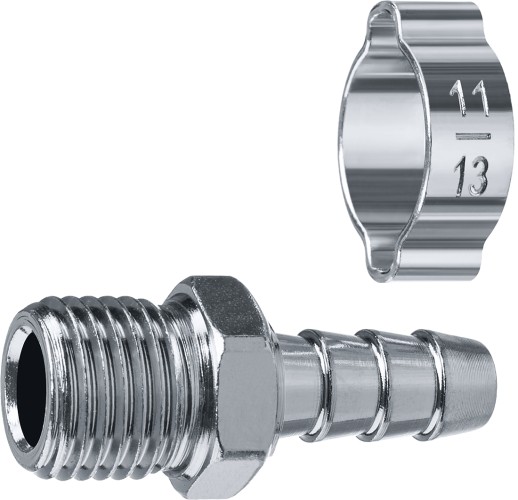 Переходник ЗУБР штуцер елочка 8 мм-1/4"m, с обжимным хомутом 64924-1/4-08