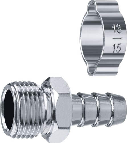 Переходник ЗУБР штуцер елочка 10 мм-3/8"m, с обжимным хомутом 64924-3/8-10