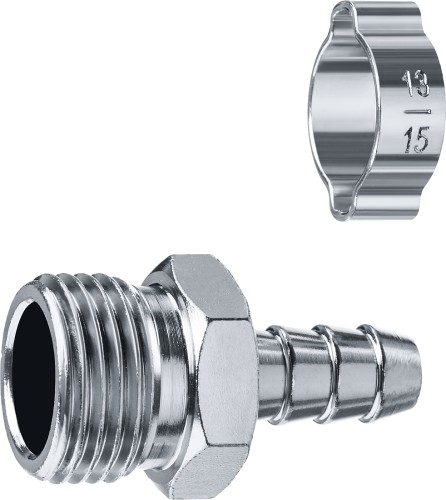 Переходник ЗУБР штуцер елочка 10 мм-1/2"m, с обжимным хомутом 64924-1/2-10