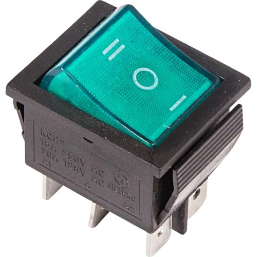 Переключатель клавишный REXANT 250V 15А (6с) ON-OFF-ON ( уп.10 штук ) зеленый с подсветкой и нейтралью (RWB-509, SC-767) 36-2392