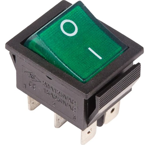 Переключатель клавишный REXANT 250V 15А (6с) ON-ON ( уп.10 штук ) зеленый с подсветкой (RWB-506, SC-767) 36-2352