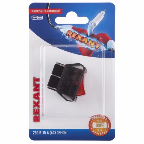 Переключатель REXANT 06-0305-B клавишный 250V 15A (6с) ON-ON красный с подсветкой - изображение 3