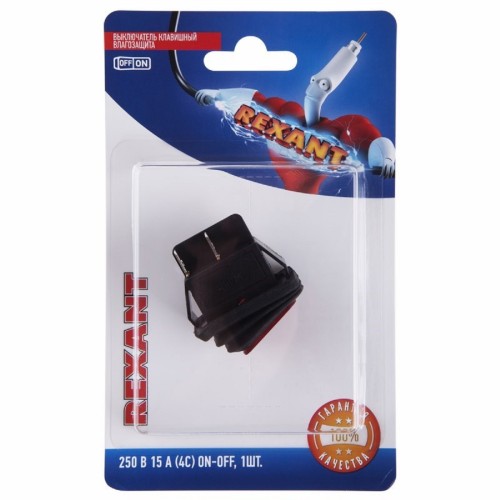 Переключатель REXANT 06-0307-C клавишный 250V 15A (4с) ON-OFF красный с подсветко - изображение 2