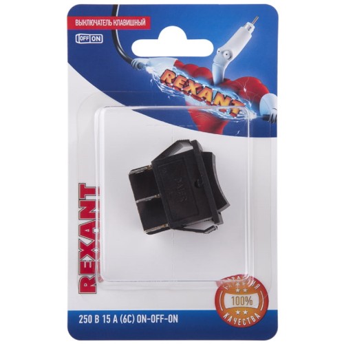 Переключатель REXANT 06-0308-B клавишный 250V 15A (6с) ON-OFF-ON черный с нейтрал - изображение 3