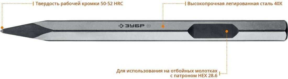 Пика шестигранная  ЗУБР 400 мм HEX 28,6 (макита тип) 29380-00-400 - изображение 2