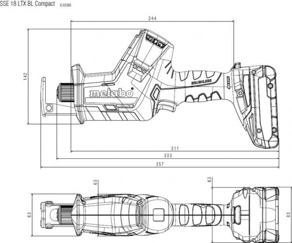 Пила сабельная аккумуляторная METABO SSE 18 LTX BL Compact без АКБ и ЗУ 602366850 - изображение 4