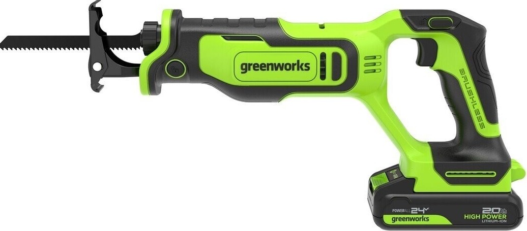 Пила сабельная аккумуляторная GREENWORKS GPT-BLRS-1 24V, АКБ 2Ач и ЗУ 1200607CUA