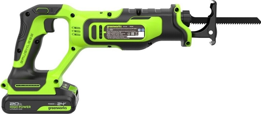 Пила сабельная аккумуляторная GREENWORKS GPT-BLRS-1 24V, АКБ 2Ач и ЗУ 1200607CUA - изображение 3