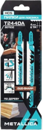 Пилки по дереву METALLICA Optima T244DA 100/75мм шаг 4/1,2мм HCS двустор, крив. рез, 2шт 907832