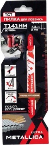 Пилки по дереву METALLICA Ultra T141HM 100/75мм шаг 4,3мм TCT, груб. рез, 1шт 907894