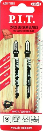 Пилки по дереву P.I.T. T119BO для лобзика (фигурный быстрый рез) 50мм AJSB-T119BO