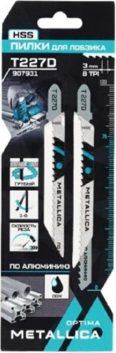 Пилки по металлу METALLICA Optima T227D 100/75мм шаг 3мм, HSS крив. рез, по алюминию 2шт 907931