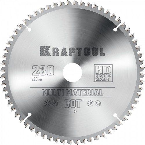 Пильный диск по алюминию KRAFTOOL Multi Material 230х30мм 64T 36953-230-30