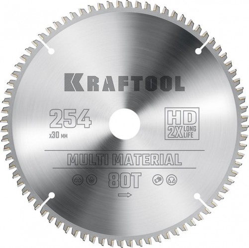 Пильный диск по алюминию KRAFTOOL Multi Material 254х30мм 80Т 36953-254-30