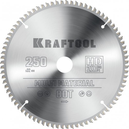 Пильный диск по алюминию KRAFTOOL Multi Material 250х32мм 80Т 36953-250-32