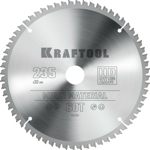 Пильный диск по алюминию KRAFTOOL Multi Material 235х30мм 64T 36953-235-30