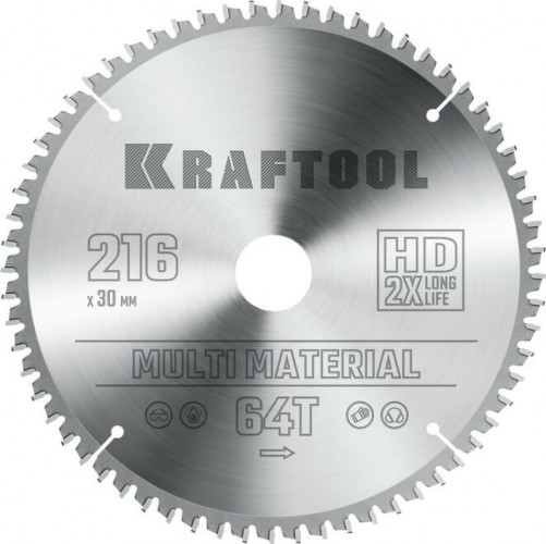 Пильный диск по алюминию KRAFTOOL 216х30мм 64T Multi Material  36953-216-30