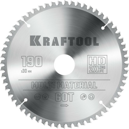 Пильный диск по алюминию KRAFTOOL Multi Material 190х30мм 60T 36953-190-30
