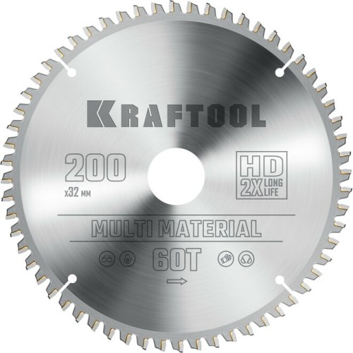Пильный диск по алюминию KRAFTOOL Multi Material 200х32мм 60T 36953-200-32