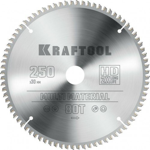Пильный диск по алюминию KRAFTOOL Multi Material 250х30мм 80Т 36953-250-30