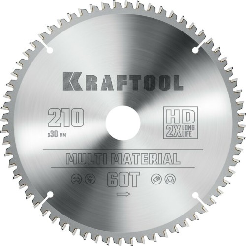 Пильный диск по алюминию KRAFTOOL Multi Material 210х30мм 64T 36953-210-30