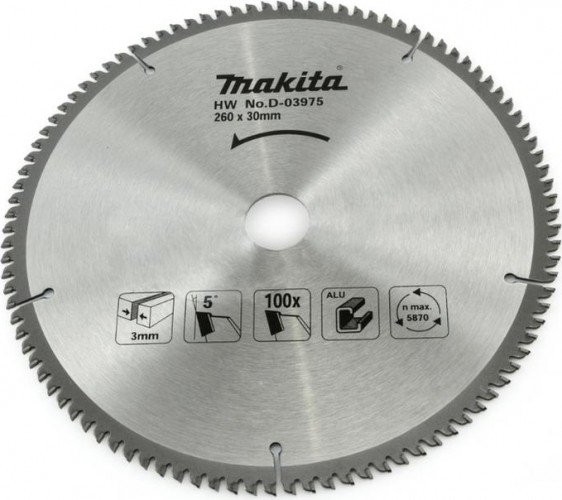 Пильный диск по алюминию MAKITA 260x30x1.8x100T D-03975