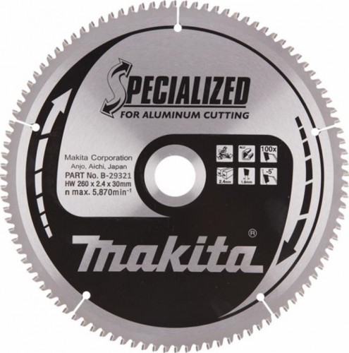 Пильный диск по алюминию MAKITA 260x30x1.8x100T B-29321