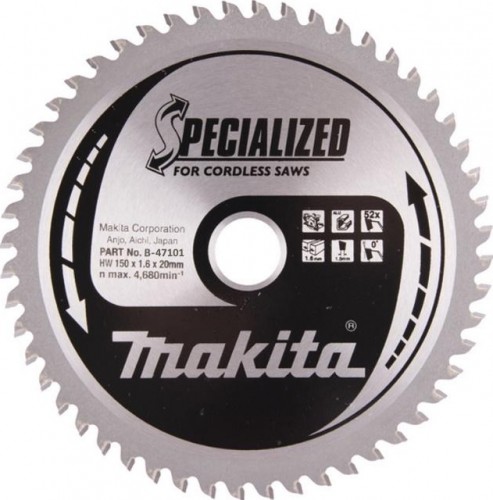 Пильный диск по алюминию MAKITA 150x20x1.6x52T для (для dcs551) B-47101